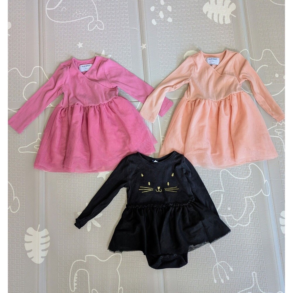 Old Navy Toddler Girl Dresses 18-24M Lot of 3 Pink Peach Black Tulle Party